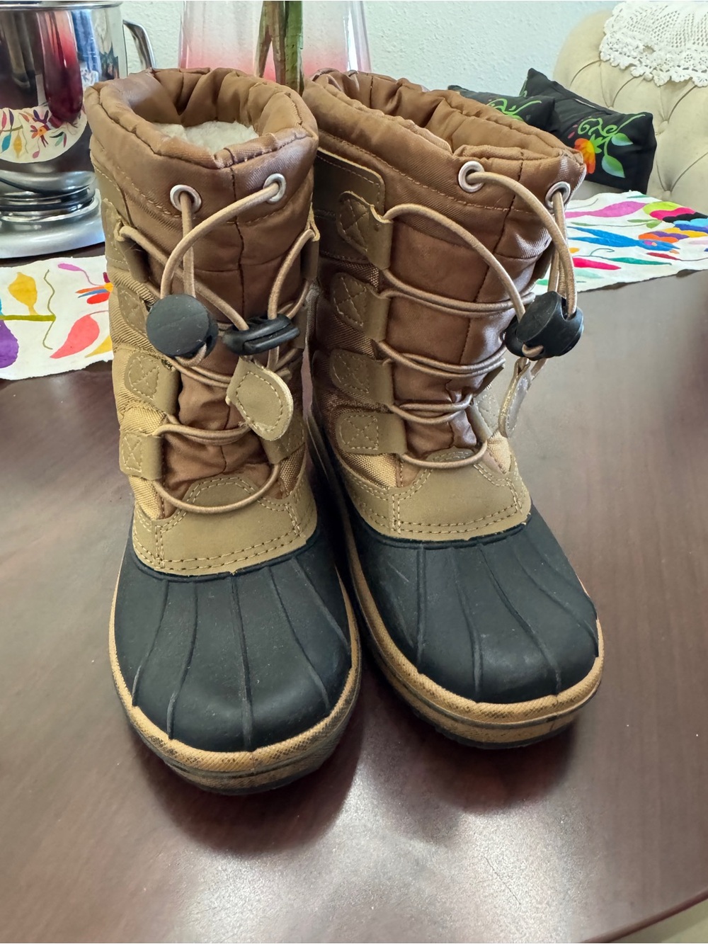 Kids Brown and Black Winter Snow Boots - Durable Insulated Footwear